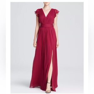 Jill Jill Stuart V-Neck Flutter Cap Sleeve Silk Chiffon Fairy Gown Cranberry 4